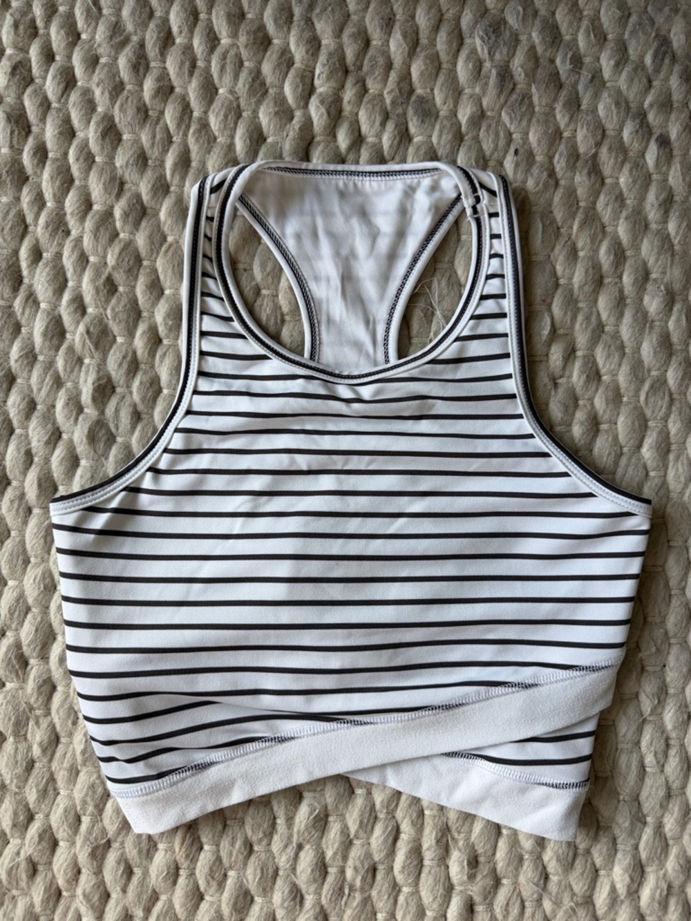 Scorpio Sol Striped Racerback Performance Crop Top S White Black Workout Tank